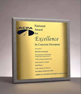 2021 National Award for Excellence from the American Concrete Pavement Association for I-70B 1st St and Grand Avenue