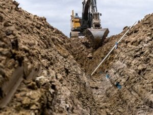 Timberleaf residential development wet utility water line excavation